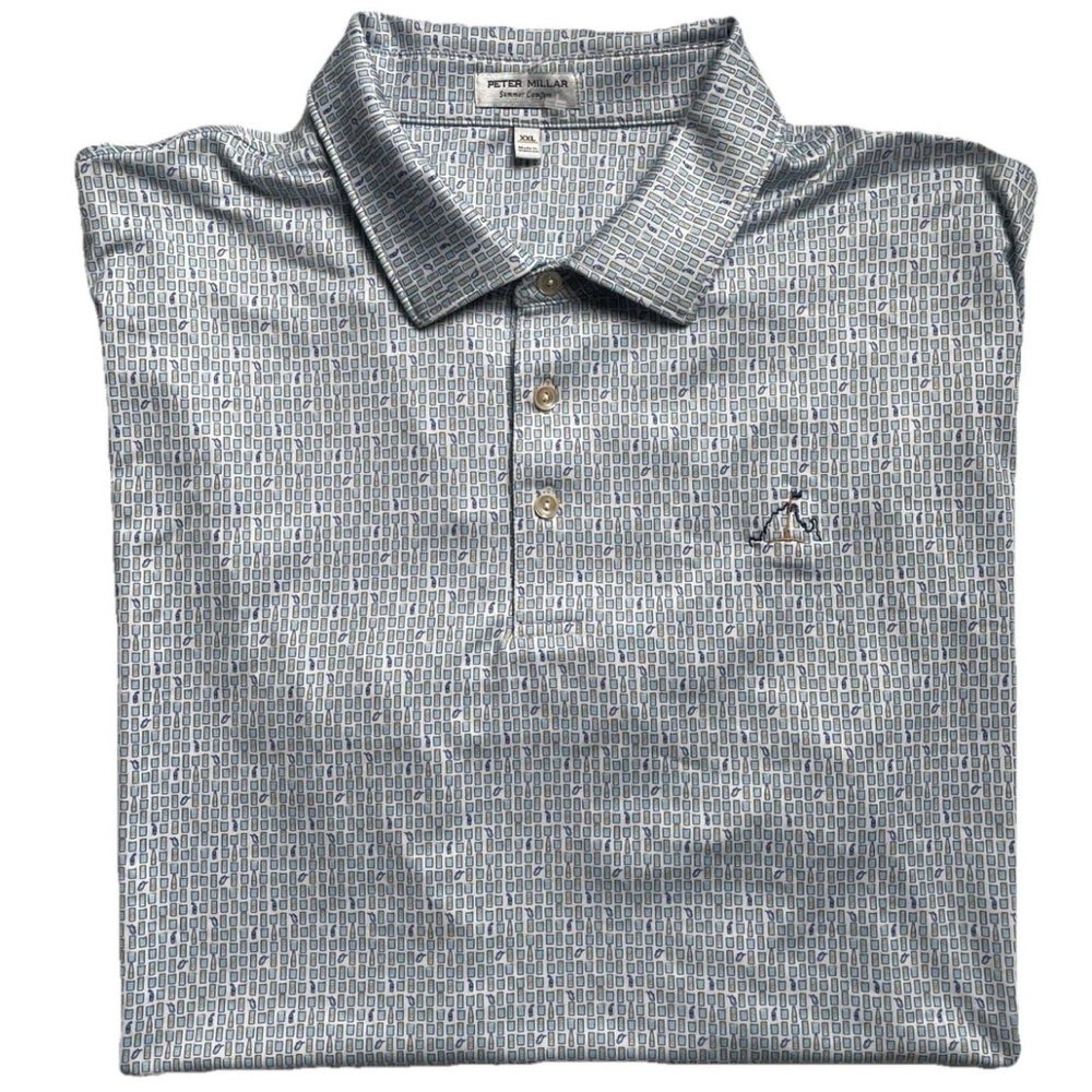 Peter Millar Polo  Men XXL Blue Cocktails Summer Comfort Performance Stretch